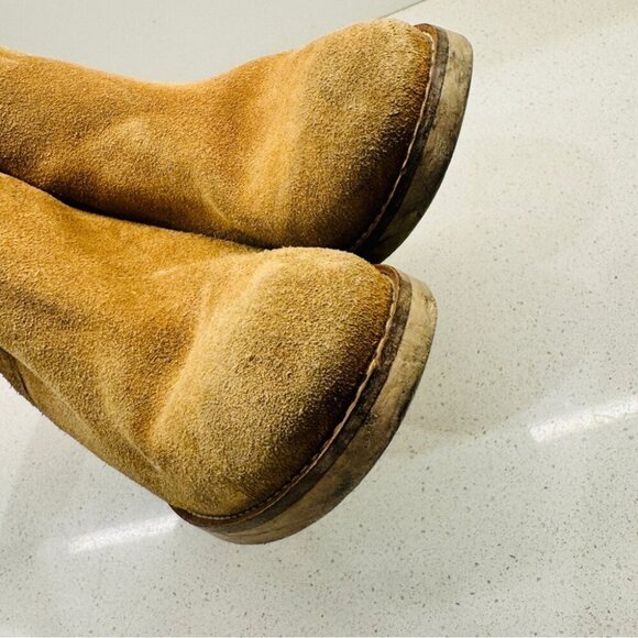 Steve Madden Resolv Suede Leather Booties Ankle Boots Camel Tan Stacked Heel 9 - Picture 8 of 15